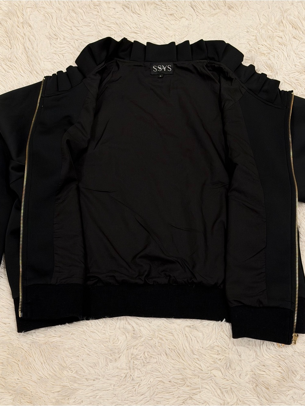 SSYS The Label Black Scuba Ruffle Neck Full Zip Jacket XL Stretch Athleisure - Picture 7 of 10